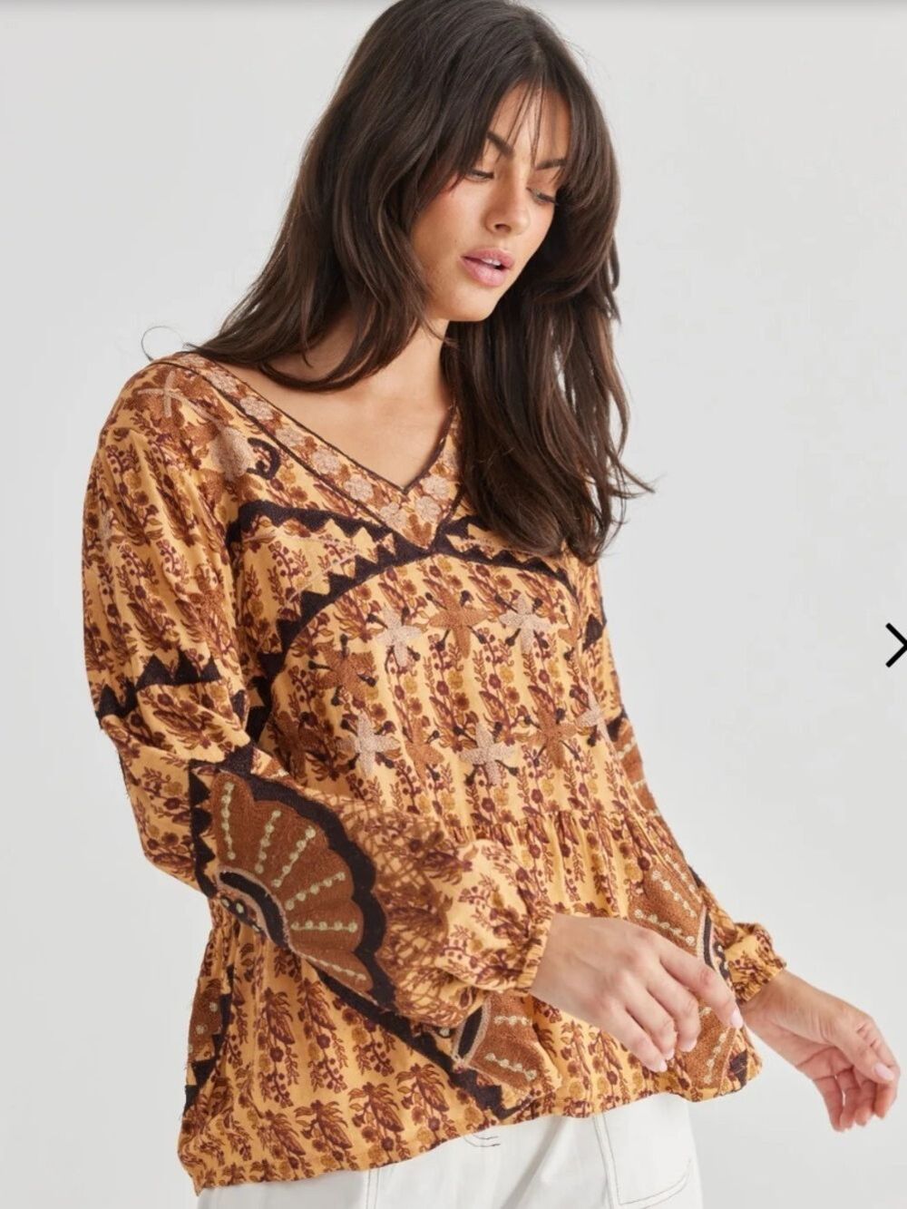 NWT $154 Talisman Sitara Golden Floral Embroidered Boho Blouse XS